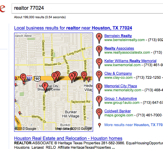 Google search for realtor zip code 77024