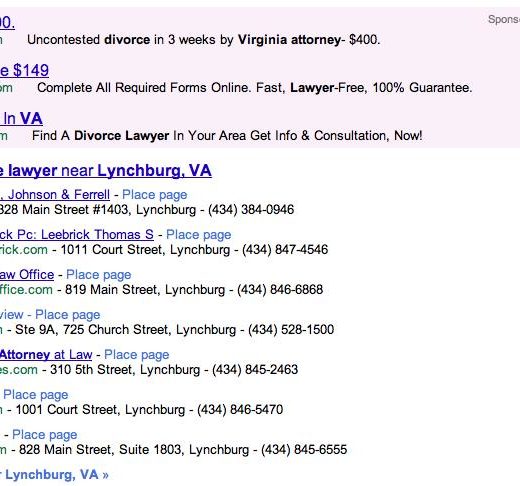 Google Search for Divorce Lawyer Lynchburg VA