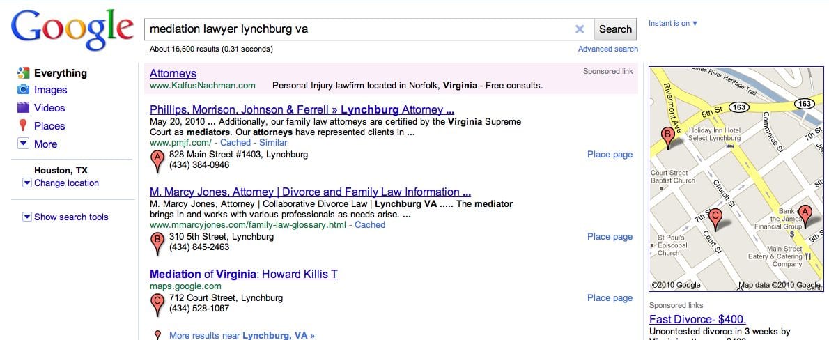 Google Results for Mediation Lawyer Lynchburg VA